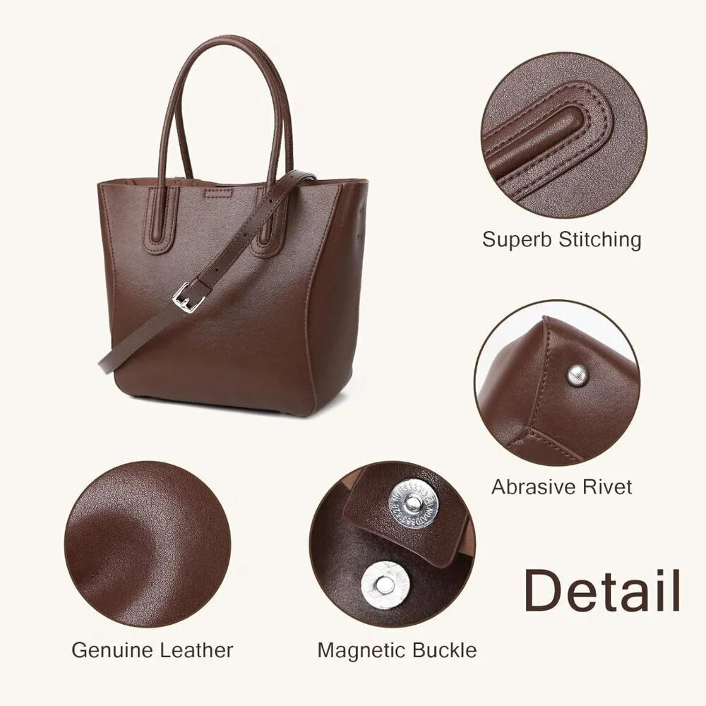 Genuine Leather Tote Bag Women's Shoulder Crossbody Purse Organizer